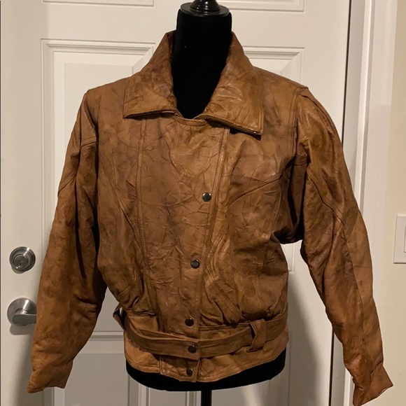 Women’s cropped vintage brown leather jacket- s - Picture 9 of 12